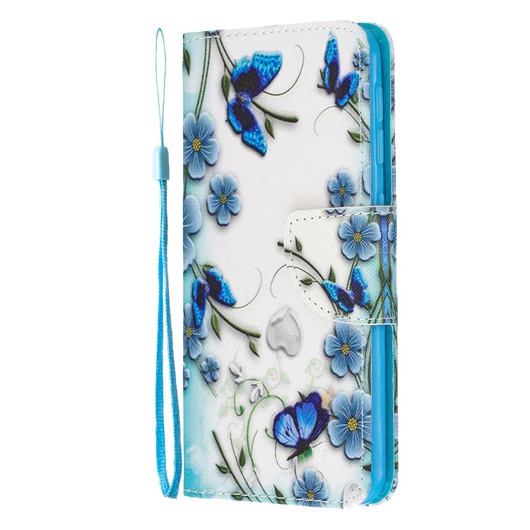 Pattern Printing Wallet Leather Case with Strap for Samsung Galaxy A20e / A10e / A202 / Jean2 - Blue Flower and Butterfly-3