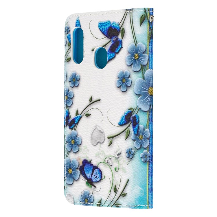 Pattern Printing Wallet Leather Case with Strap for Samsung Galaxy A20e / A10e / A202 / Jean2 - Blue Flower and Butterfly-4