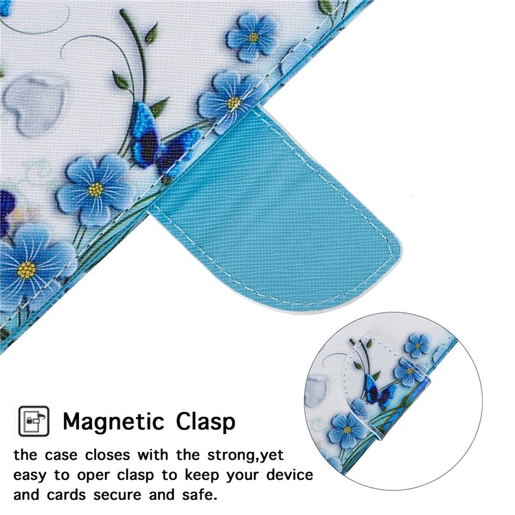 Pattern Printing Wallet Leather Case with Strap for Samsung Galaxy A20e / A10e / A202 / Jean2 - Blue Flower and Butterfly-7