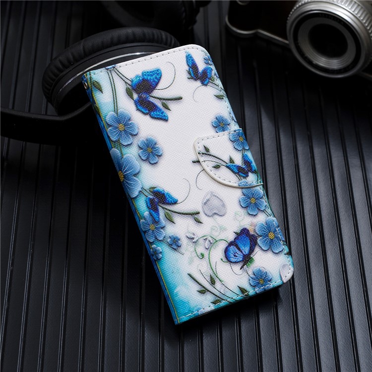 Pattern Printing Wallet Leather Case with Strap for Samsung Galaxy A20e / A10e / A202 / Jean2 - Blue Flower and Butterfly-8