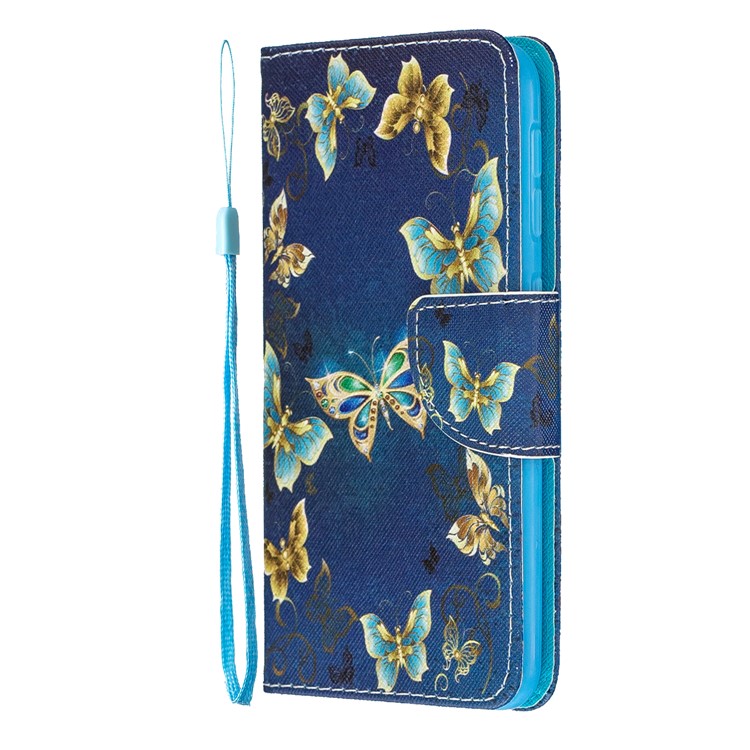 Pattern Printing Wallet Leather Case with Strap for Samsung Galaxy A20e / A10e / A202 / Jean2 - Gold Butterfly-3