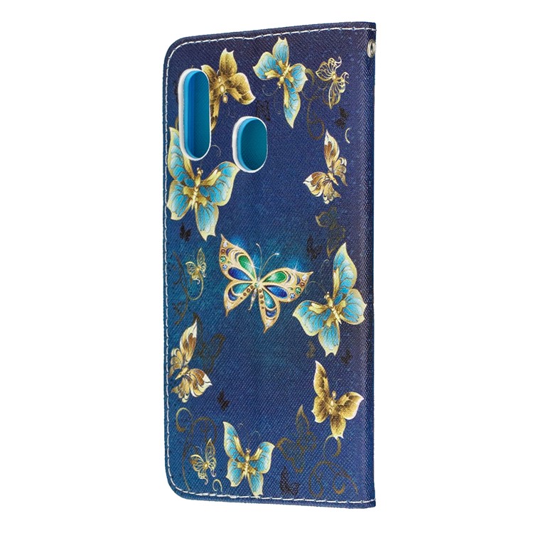 Pattern Printing Wallet Leather Case with Strap for Samsung Galaxy A20e / A10e / A202 / Jean2 - Gold Butterfly-4