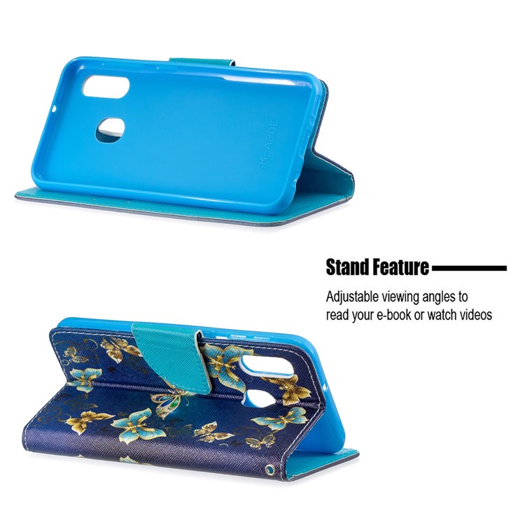 Pattern Printing Wallet Leather Case with Strap for Samsung Galaxy A20e / A10e / A202 / Jean2 - Gold Butterfly-6