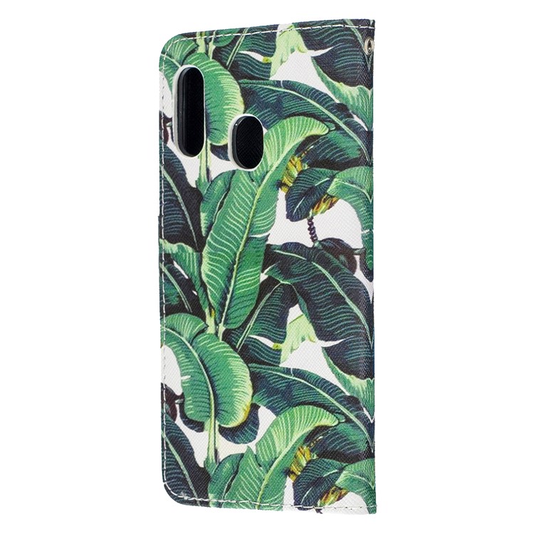 Pattern Printing Wallet Leather Case with Strap for Samsung Galaxy A20e / A10e / A202 / Jean2 - Leaf-4