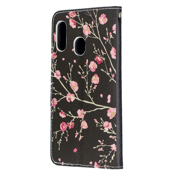 Estuche De Cuero Con Estampado De Patrón Y Correa Para Samsung Galaxy A20e / A10e / A202 / Jean2 - Flor Rosa-4