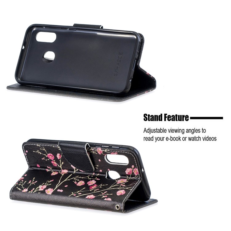 Estuche De Cuero Con Estampado De Patrón Y Correa Para Samsung Galaxy A20e / A10e / A202 / Jean2 - Flor Rosa-6