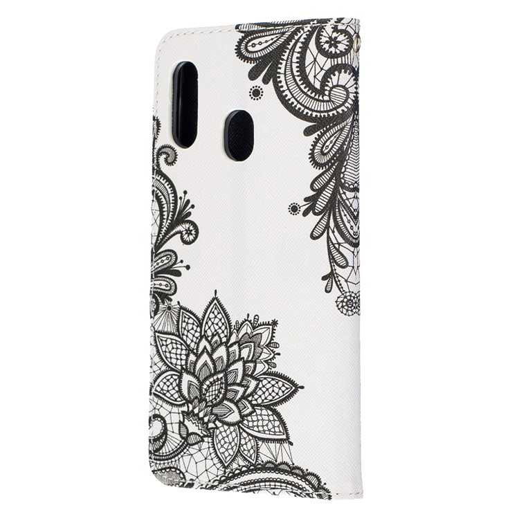 Pattern Printing Wallet Leather Case with Strap for Samsung Galaxy A20e / A10e / A202 / Jean2 - Lace Flower-4