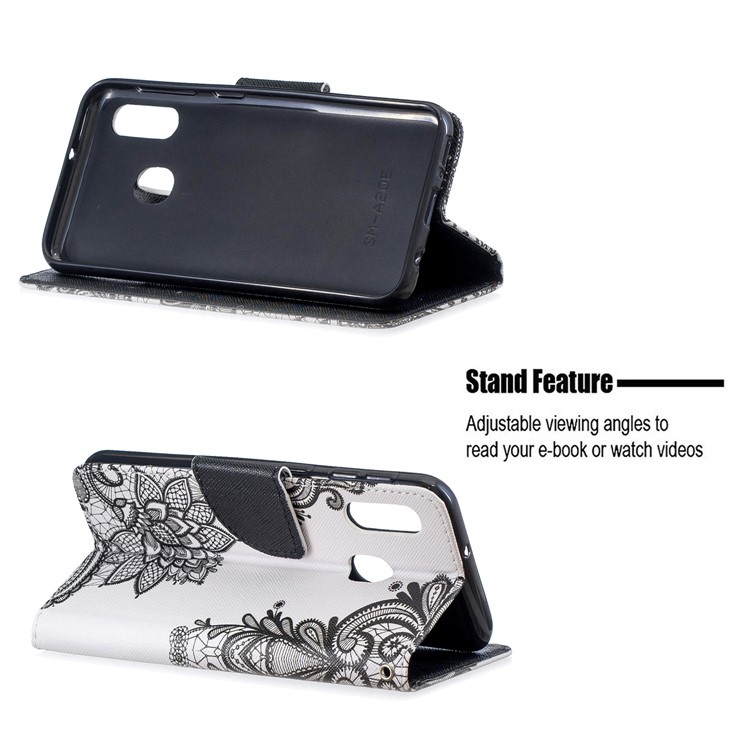 Pattern Printing Wallet Leather Case with Strap for Samsung Galaxy A20e / A10e / A202 / Jean2 - Lace Flower-6