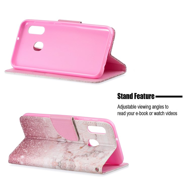 Estuche De Cuero Con Estampado De Patrón Y Correa Para Samsung Galaxy A20e / A10e / A202 / Jean2 - Rosado-6