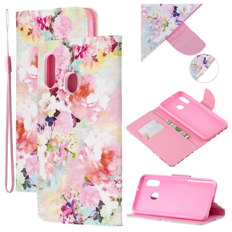 Custodia A Portafoglio In Pelle Stampa Fantasia Con Cinturino Per Samsung Galaxy A20e / A10E / A202 / Jean2 - Fiori Colorati-1