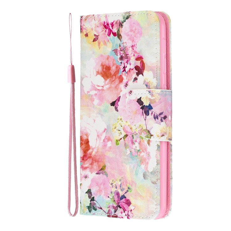 Custodia A Portafoglio In Pelle Stampa Fantasia Con Cinturino Per Samsung Galaxy A20e / A10E / A202 / Jean2 - Fiori Colorati-3