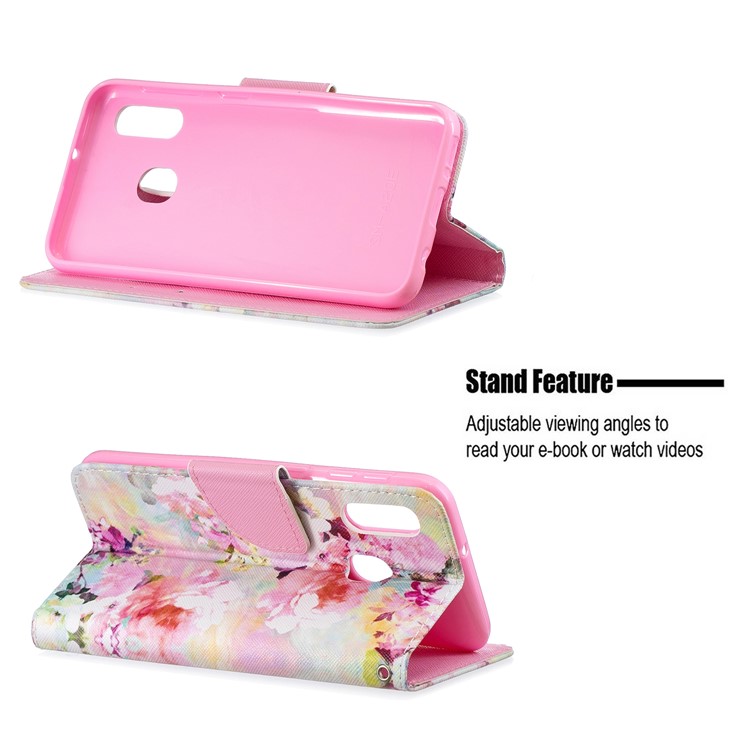 Custodia A Portafoglio In Pelle Stampa Fantasia Con Cinturino Per Samsung Galaxy A20e / A10E / A202 / Jean2 - Fiori Colorati-6