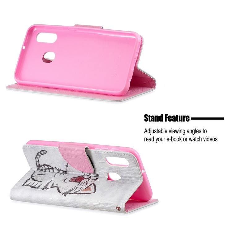 Custodia A Portafoglio In Pelle Stampa Fantasia Con Cinturino Per Samsung Galaxy A20e / A10E / A202 / Jean2 - Gatto-6