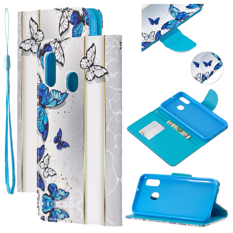 Pattern Printing Wallet Leather Case with Strap for Samsung Galaxy A20e / A10e / A202 / Jean2 - Butterflies-1