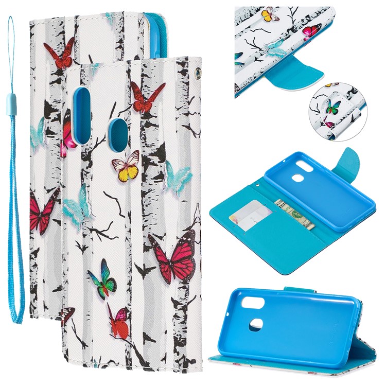 Pattern Printing Wallet Leather Case with Strap for Samsung Galaxy A20e / A10e / A202 / Jean2 - Colorized Butterflies-1