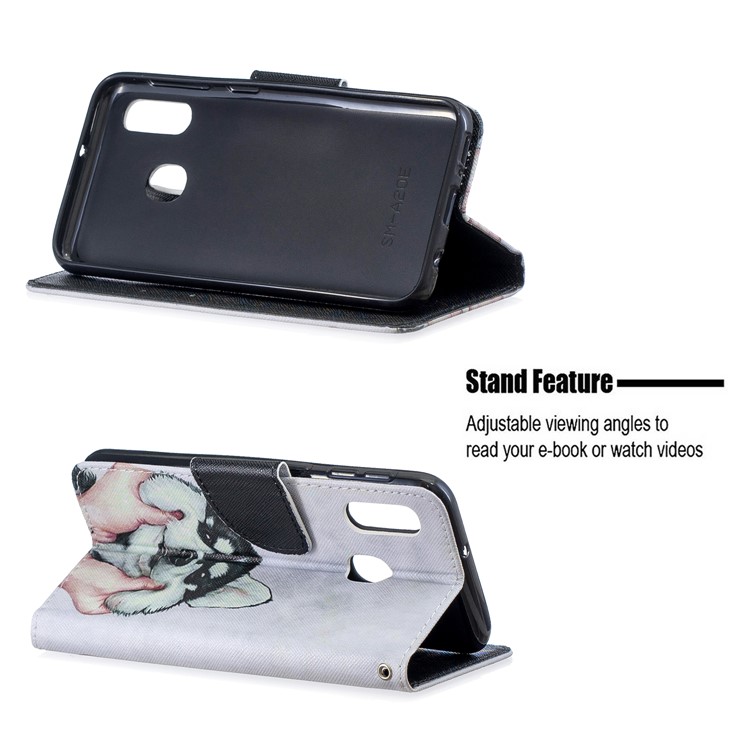 Pattern Printing Wallet Leather Case with Strap for Samsung Galaxy A20e / A10e / A202 / Jean2 - Dog-2