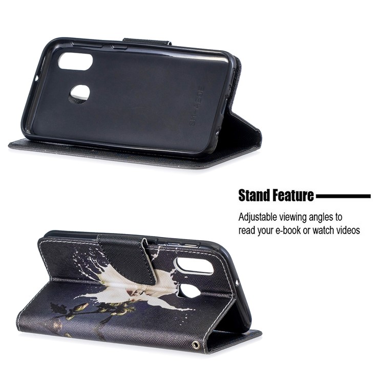 Pattern Printing Wallet Leather Case with Strap for Samsung Galaxy A20e / A10e / A202 / Jean2 - White Flower-2