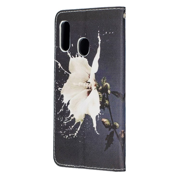 Pattern Printing Wallet Leather Case with Strap for Samsung Galaxy A20e / A10e / A202 / Jean2 - White Flower-4