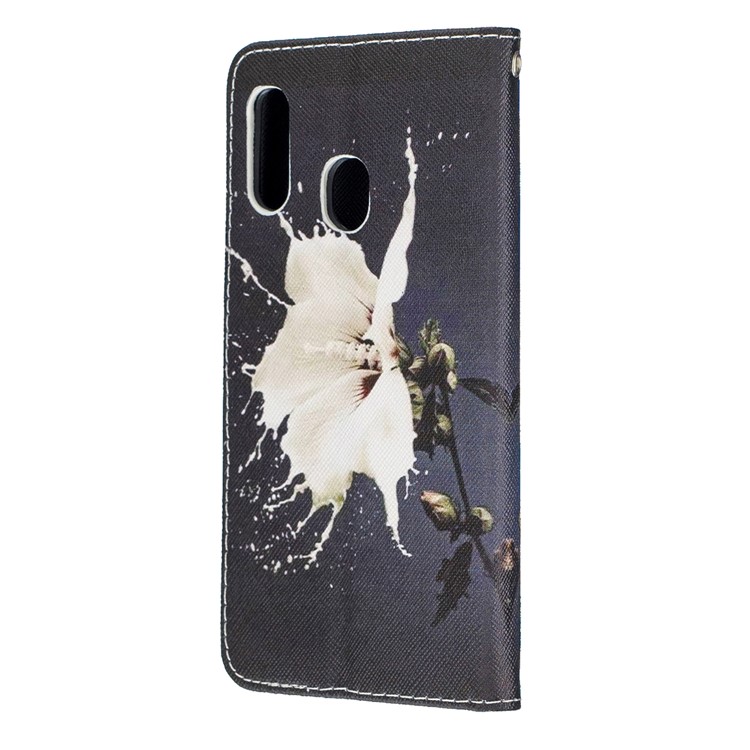 Custodia in Pelle Del Portafoglio da Stampa Modello Con Cinturino Per Samsung Galaxy A20e / A10e / A202 / Jean2 - Fiore Bianco