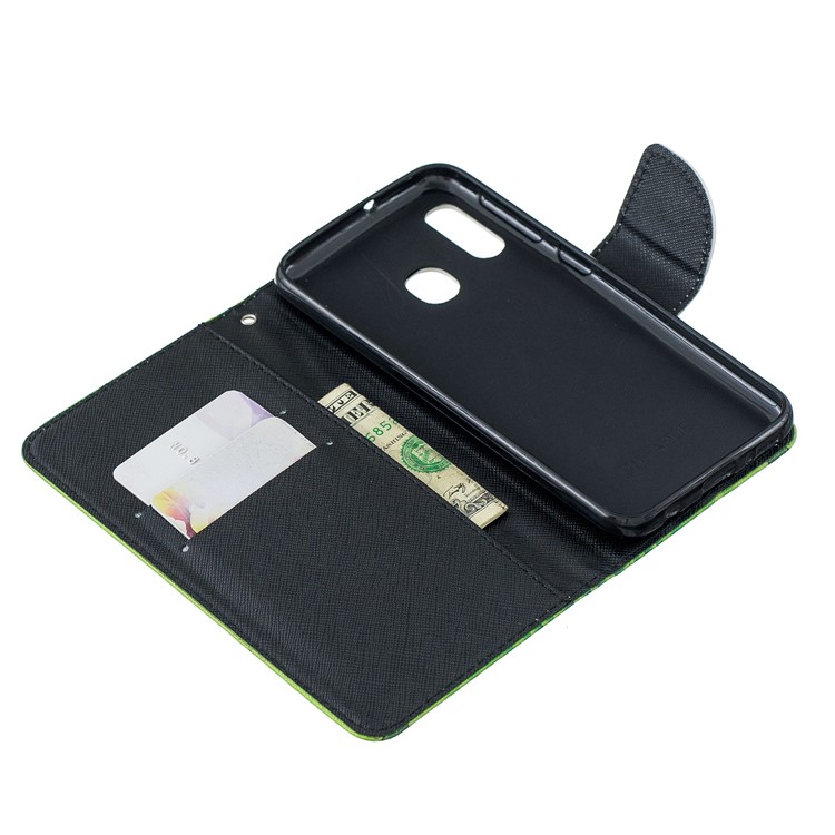 Custodia in Pelle Del Portafoglio da Stampa Modello Con Cinturino Per Samsung Galaxy A20e / A10e / A202 / Jean2 - Fiore Bianco