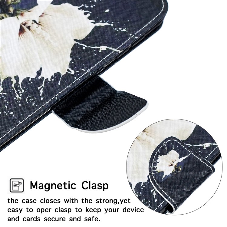 Motif de Portefeuille D'impression en Cuir Avec Sangle Pour Samsung Galaxy A20e / A10e / A202 / Jean2 - Fleur Blanche