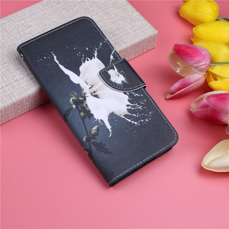 Custodia in Pelle Del Portafoglio da Stampa Modello Con Cinturino Per Samsung Galaxy A20e / A10e / A202 / Jean2 - Fiore Bianco