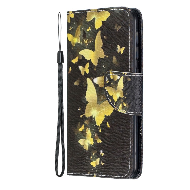 Pattern Printing Wallet Leather Case with Strap for Samsung Galaxy A20e / A10e / A202 / Jean2 - Gold Butterlies-3