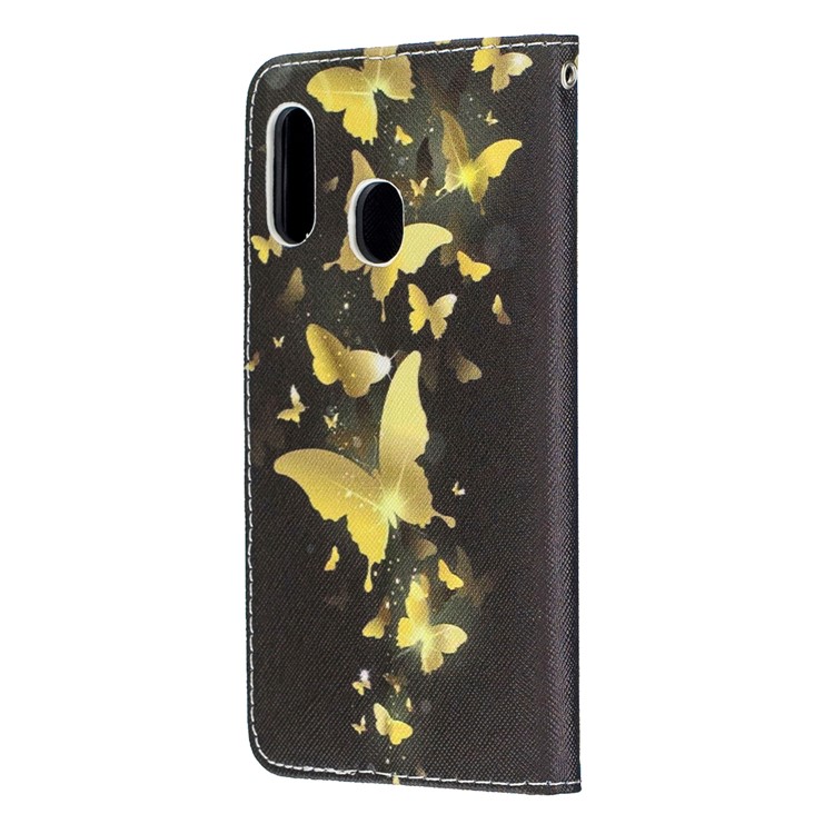 Pattern Printing Wallet Leather Case with Strap for Samsung Galaxy A20e / A10e / A202 / Jean2 - Gold Butterlies-4