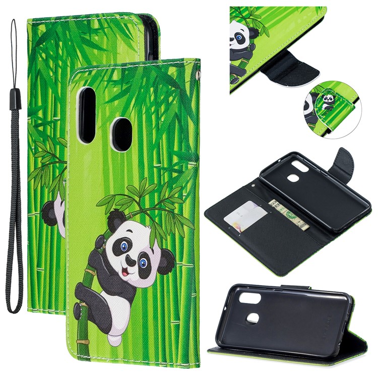 Pattern Printing Wallet Leather Case with Strap for Samsung Galaxy A20e / A10e / A202 / Jean2 - Panda-1