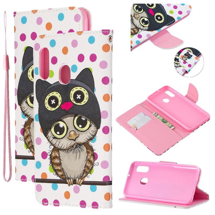 Pattern Printing Wallet Leather Case with Strap for Samsung Galaxy A20e / A10e / A202 / Jean2 - Owl-1