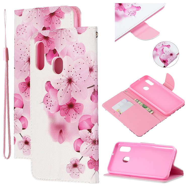 Pattern Printing Wallet Leather Case with Strap for Samsung Galaxy A20e / A10e / A202 / Jean2 - Rose Flowers-1