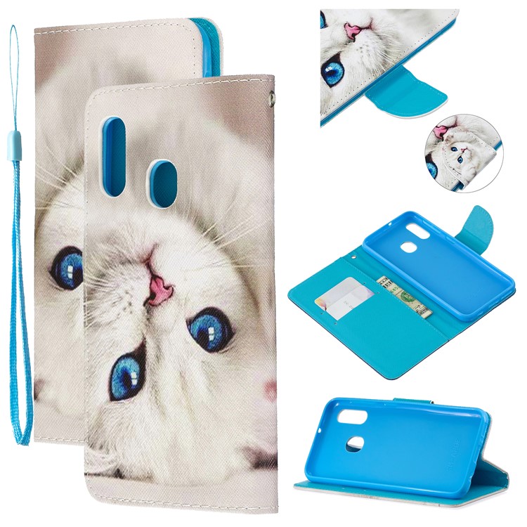 Pattern Printing Wallet Leather Case with Strap for Samsung Galaxy A20e / A10e / A202 / Jean2 - Cat Face-1