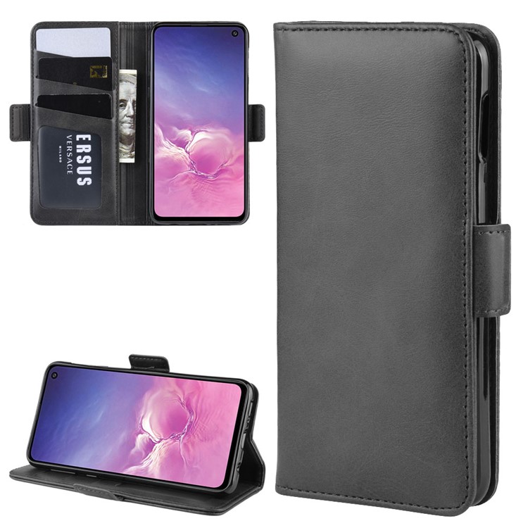 Magnet Adsorption Split Leather Wallet Cell Casing for Samsung Galaxy S10e - Black-1
