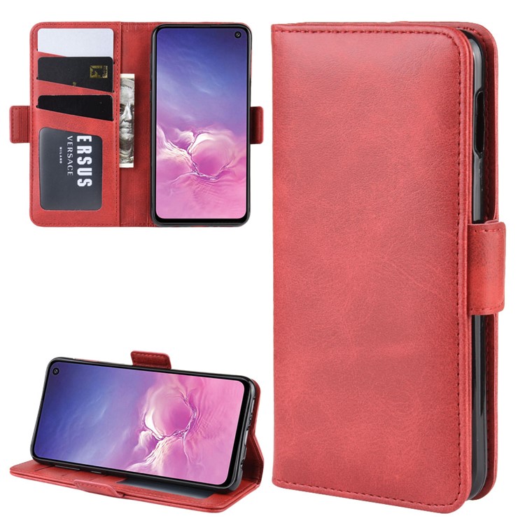 Magnet Adsorption Split Leather Wallet Cell Casing for Samsung Galaxy S10e - Red-1