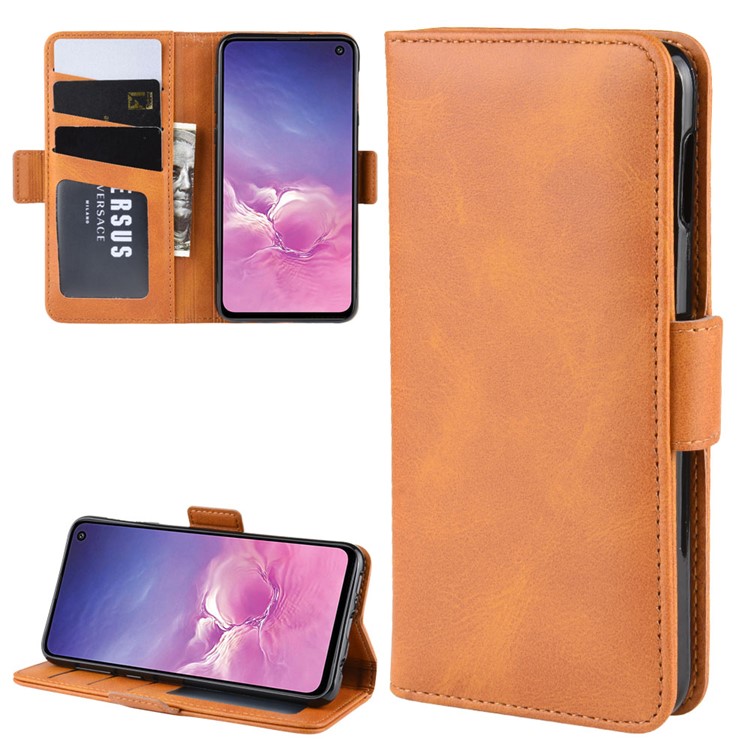 Magnet Adsorption Split Leather Wallet Cell Casing for Samsung Galaxy S10e - Brown-1