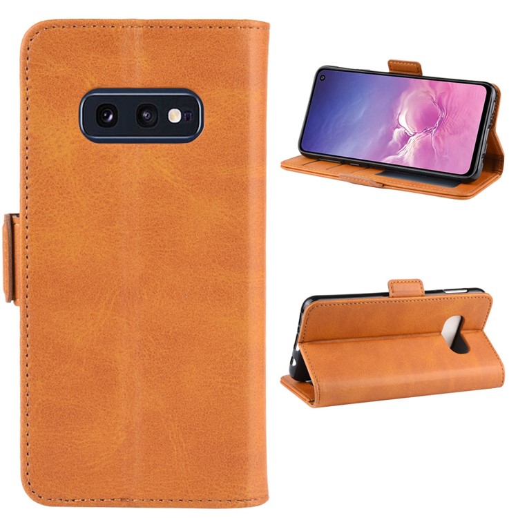 Magnet Adsorption Split Leather Wallet Cell Casing for Samsung Galaxy S10e - Brown-2