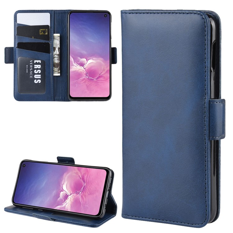 Magnet Adsorption Split Leather Wallet Cell Casing for Samsung Galaxy S10e - Dark Blue-1