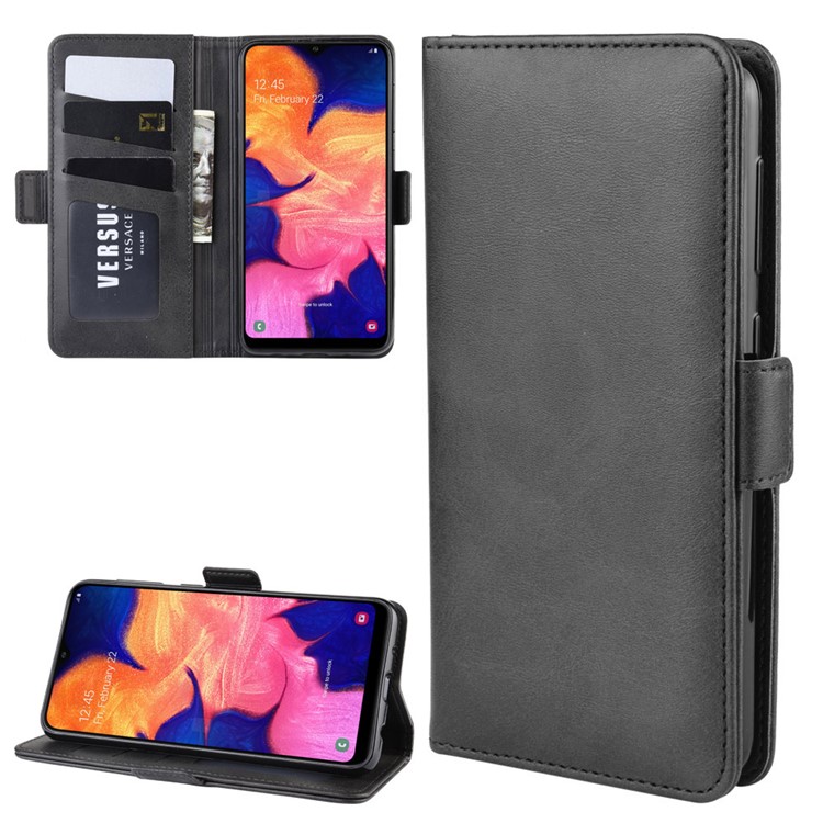 Magnet Adsorption Leather Wallet Stand Phone Shell Case for Samsung Galaxy A10 - Black-1