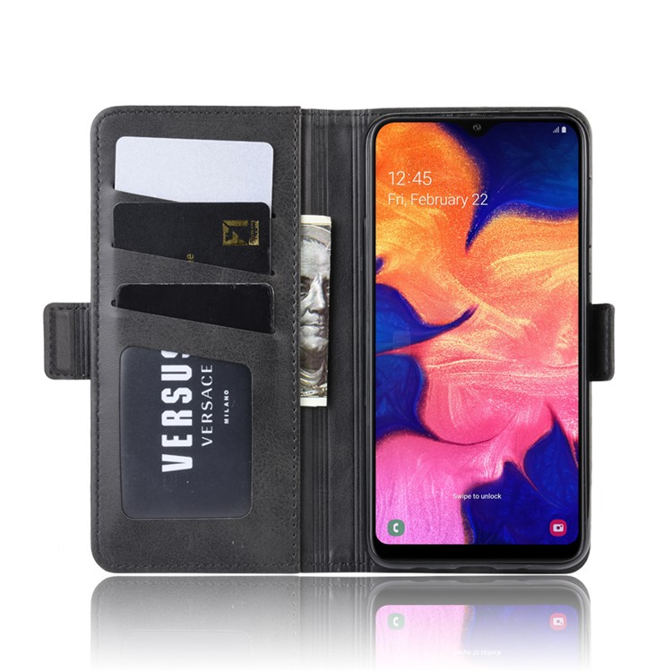 Magnet Adsorption Leather Wallet Stand Phone Shell Case for Samsung Galaxy A10 - Black-5