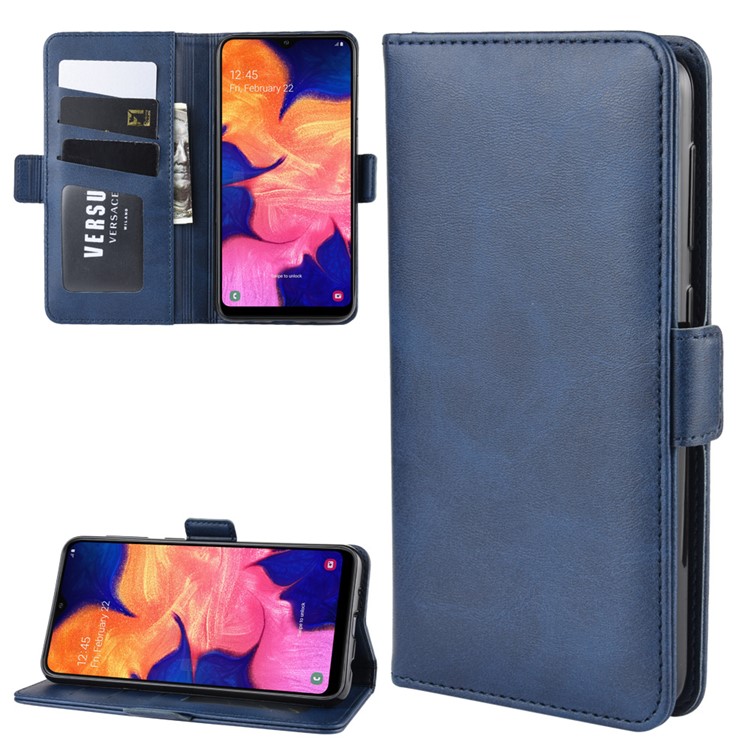 Magnet Adsorption Leather Wallet Stand Phone Shell Case for Samsung Galaxy A10 - Dark Blue-1