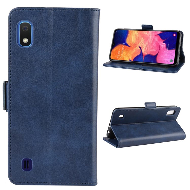 Magnet Adsorption Leather Wallet Stand Phone Shell Case for Samsung Galaxy A10 - Dark Blue-2