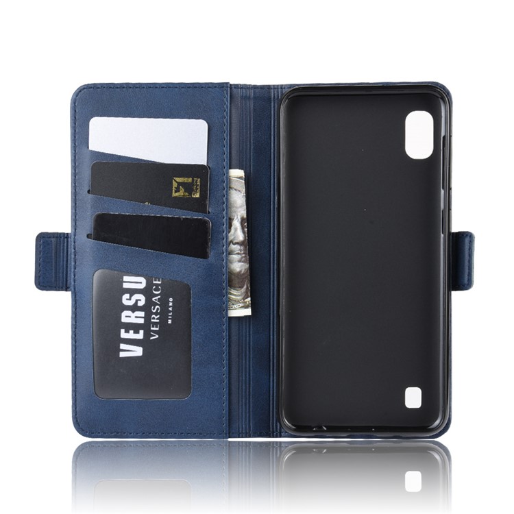 Magnet Adsorption Leather Wallet Stand Phone Shell Case for Samsung Galaxy A10 - Dark Blue-4