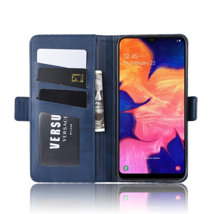 Magnet Adsorption Leather Wallet Stand Phone Shell Case for Samsung Galaxy A10 - Dark Blue-5