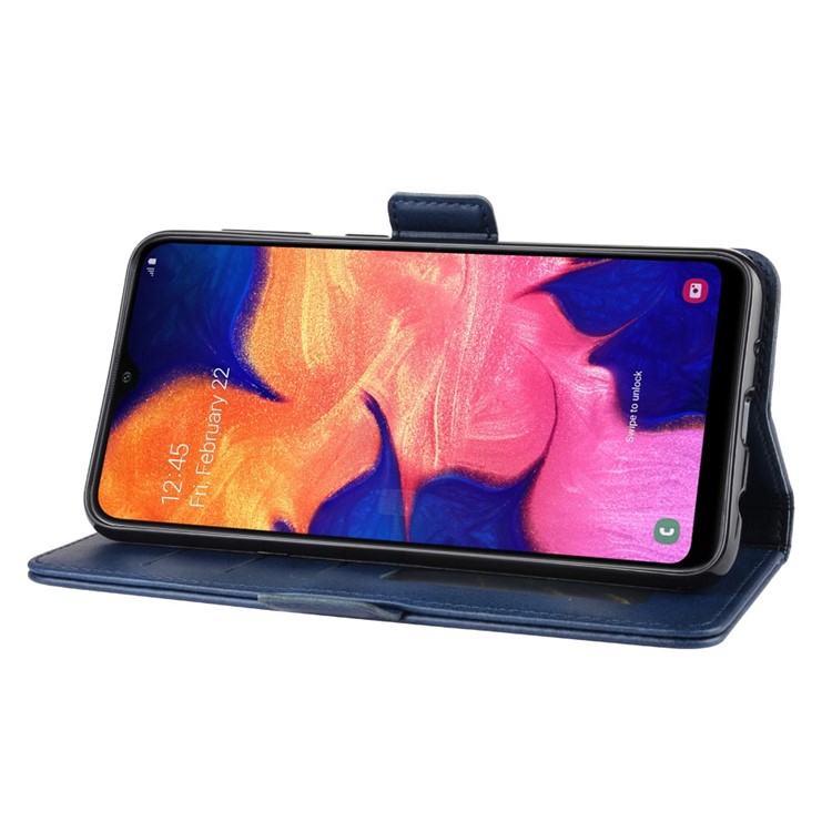Magnet Adsorption Leather Wallet Stand Phone Shell Case for Samsung Galaxy A10 - Dark Blue-6
