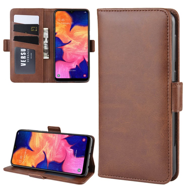 Magnet Adsorption Leather Wallet Stand Phone Shell Case for Samsung Galaxy A10 - Coffee-1