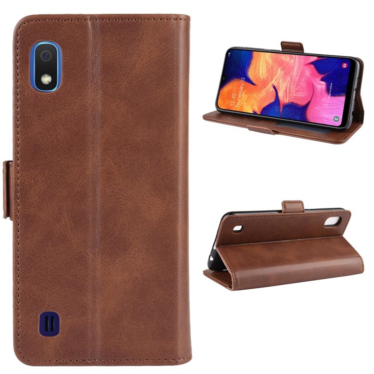 Magnet Adsorption Leather Wallet Stand Phone Shell Case for Samsung Galaxy A10 - Coffee-2