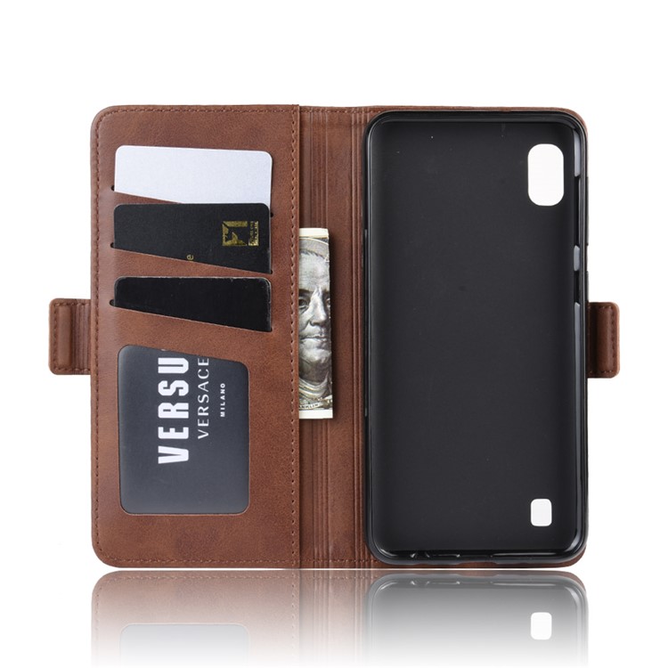 Magnet Adsorption Leather Wallet Stand Phone Shell Case for Samsung Galaxy A10 - Coffee-4