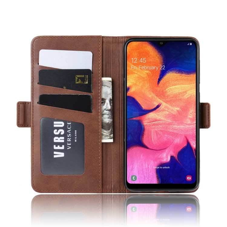 Magnet Adsorption Leather Wallet Stand Phone Shell Case for Samsung Galaxy A10 - Coffee-5