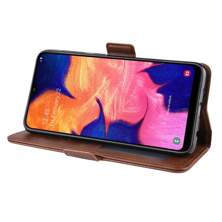 Magnet Adsorption Leather Wallet Stand Phone Shell Case for Samsung Galaxy A10 - Coffee-6