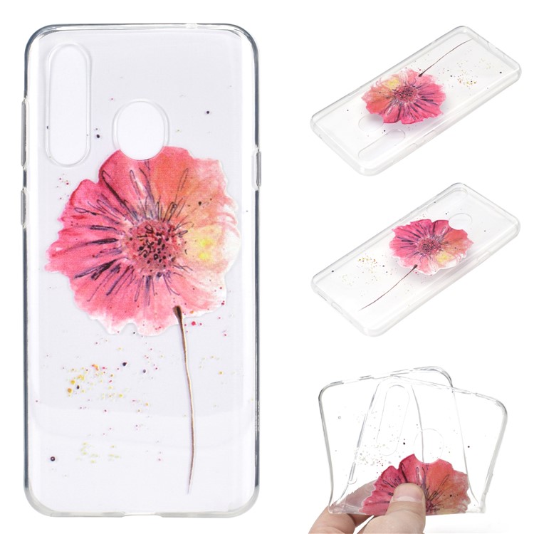 Clear Pattern Printing Soft TPU Back Shell for Samsung Galaxy M40 - Red Flower-1